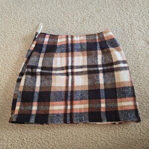 Plaid A-Line Short Skirt Beige Brown Blue Orange Women's Size S